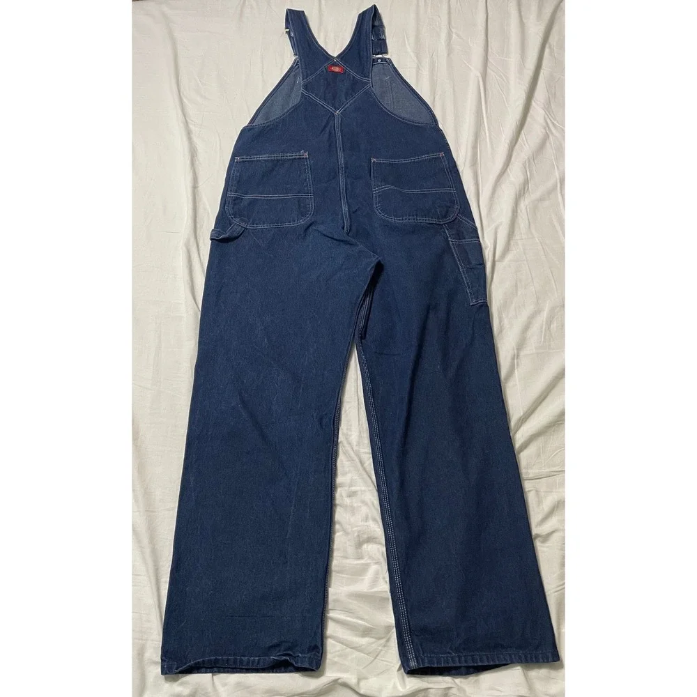 Dickies Overalls Mens 38x32 Blue Denim Bib Carpenter Workwear W816H88